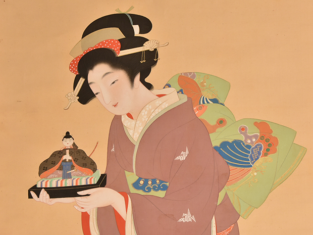 山田秋畝 絹本縦幅 「雛まつり」 共箱 美人画 | 古美術ささき