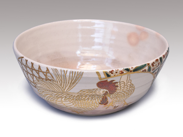 御本着彩鶏鉢 五代 清水六兵衛（作） 共箱 | 古美術ささき