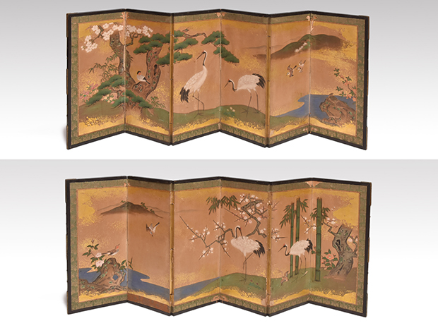 雛屏風 松竹梅に花鳥画 江戸中期 六曲一双 | 古美術ささき