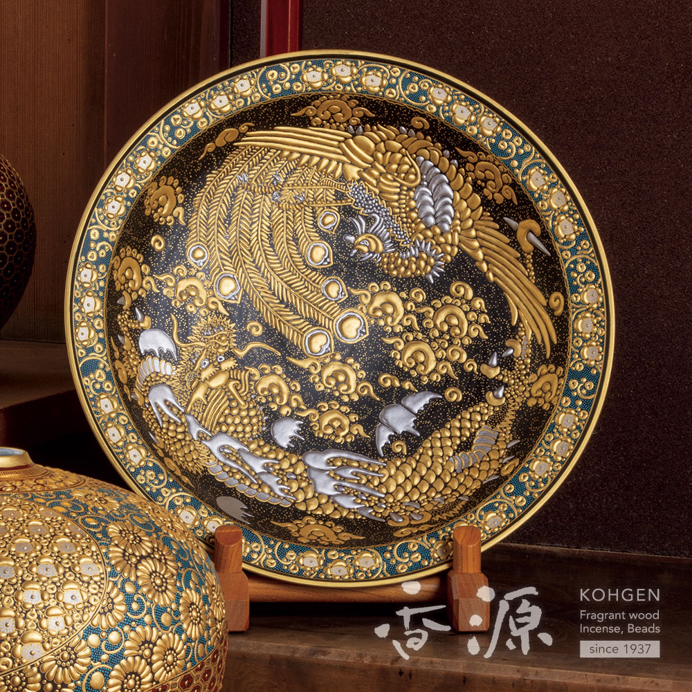九谷焼 13.5号飾皿 本金盛龍・鳳凰図 作田花仙の通販 - お香専門店香源