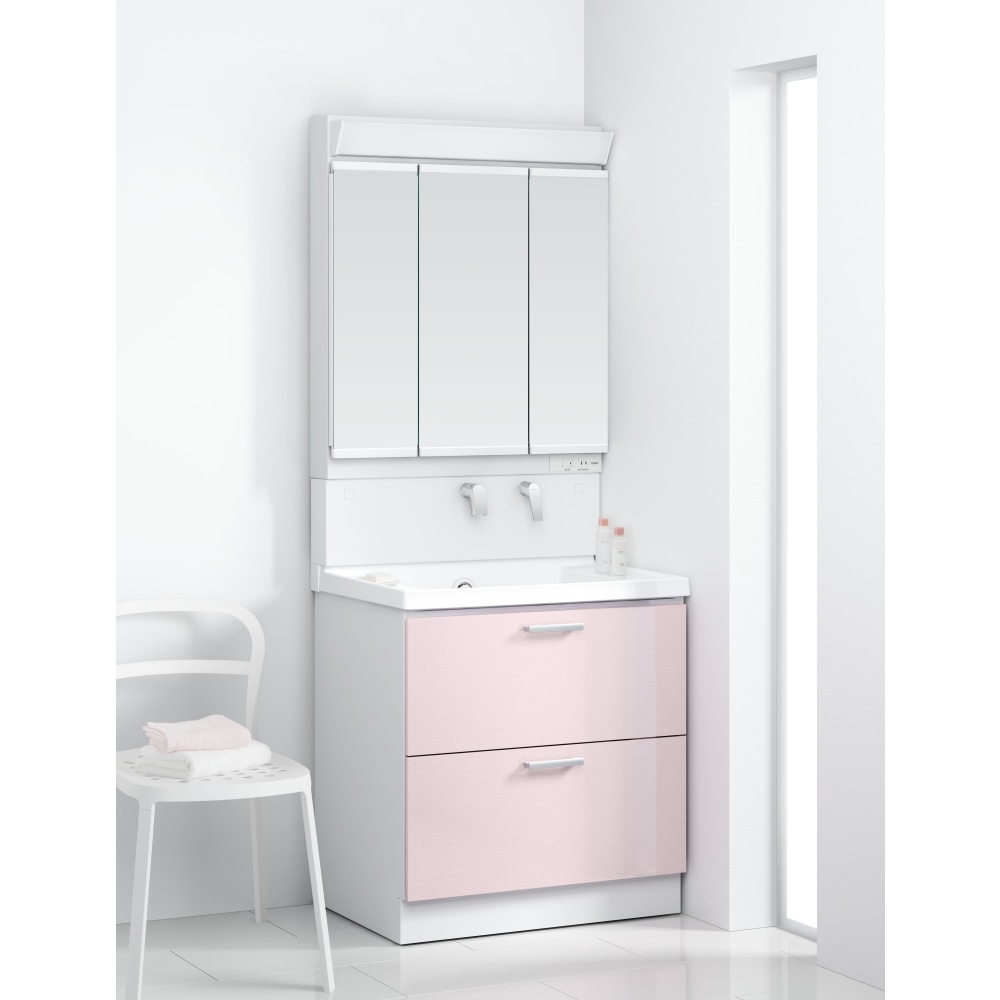 TOTO 洗面化粧台 KZ 間口75cm 3面鏡2段引出(パナシェピンク): 住宅設備