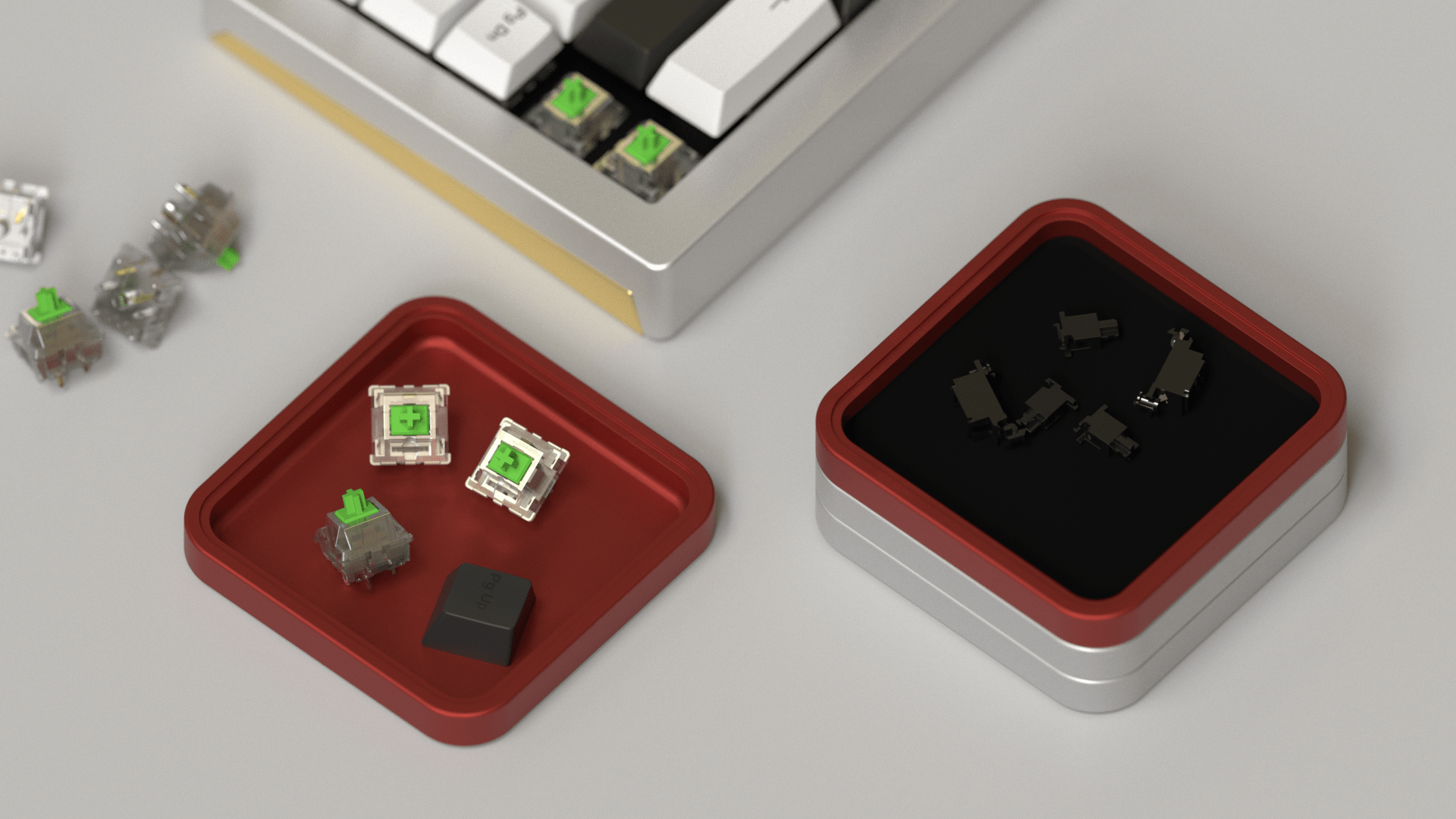 Stackable Aluminium Screw Tray with silicon Insert - Keebwerk.