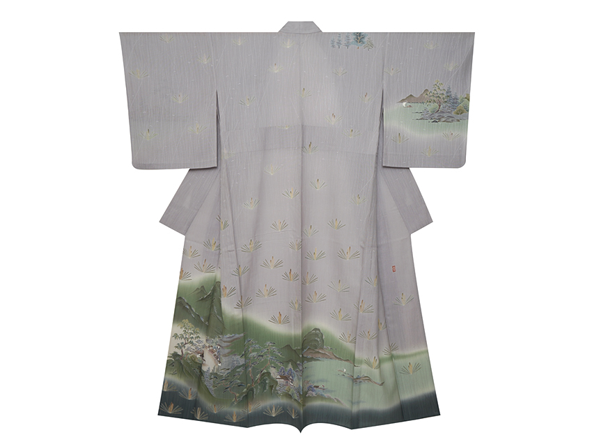 山里風景模様友禅経絽訪問着 田村哲彦作(t76190cR) 着物紹介