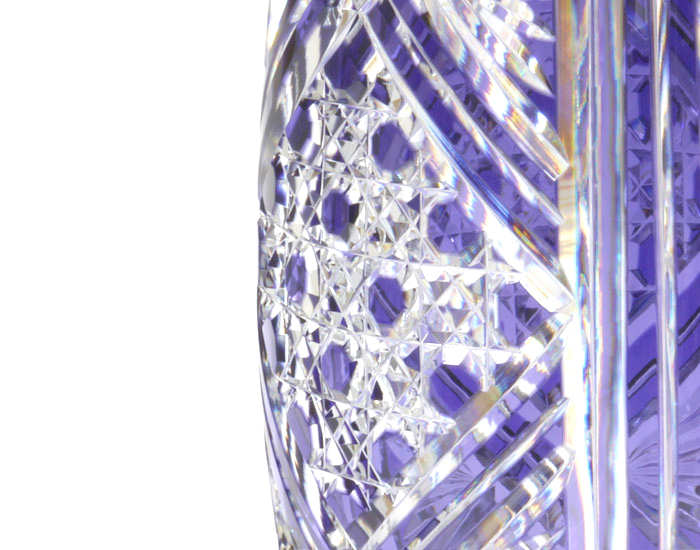 直営店限定 江戸切子 花瓶＜笹っ葉に八角籠目紋＞/紫 | カガミクリスタル