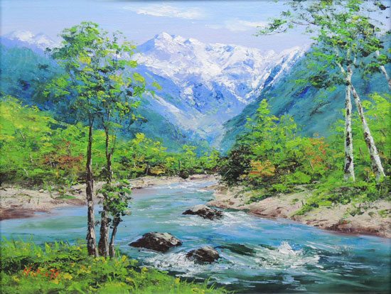 絵画 油絵 清流梓川 （西村拡人） 送料無料 【海・山】【肉筆】【油絵