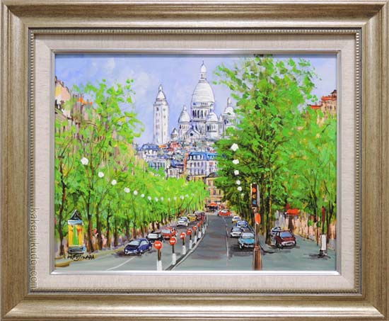 絵画 油絵 モンマルトル・サクレクール寺院 フランス・パリ （藤原英信