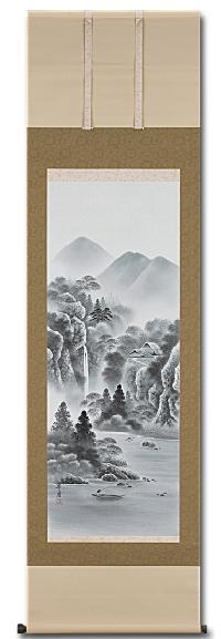 水墨山水 小林翠月 尺五【肉筆】！ 山水画 - 掛け軸（掛軸）販売通販