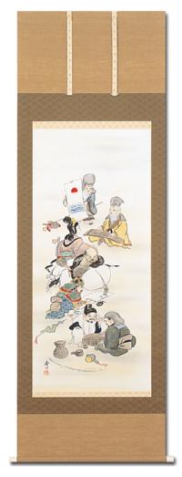 七福神 伊藤香川（尺五立) 肉筆 【特価】！ 神事掛け - 掛け軸（掛軸
