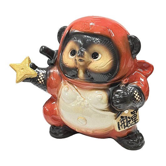 信楽焼 忍者狸 くの一 赤 5号・縁起物 / 京都の人形・こけし・和雑貨