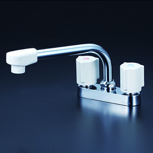 2ハンドル混合栓（200mmパイプ付）：KM17GN｜キッチン用水栓：台付2穴2