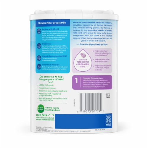 Happy Baby Organics Stage 1 A2 Organic Infant Formula Container