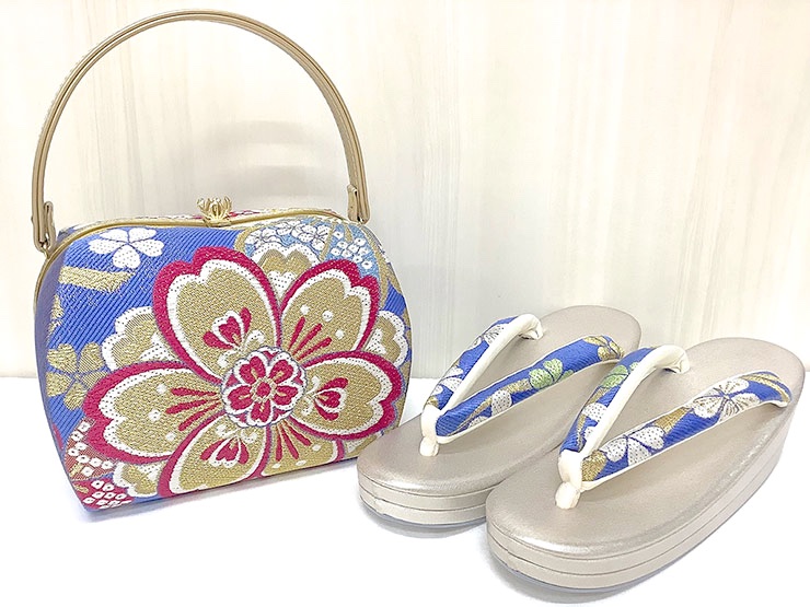 彩小径】草履バッグセット 青系 草履フリー 159015 - きもの館【久五郎】