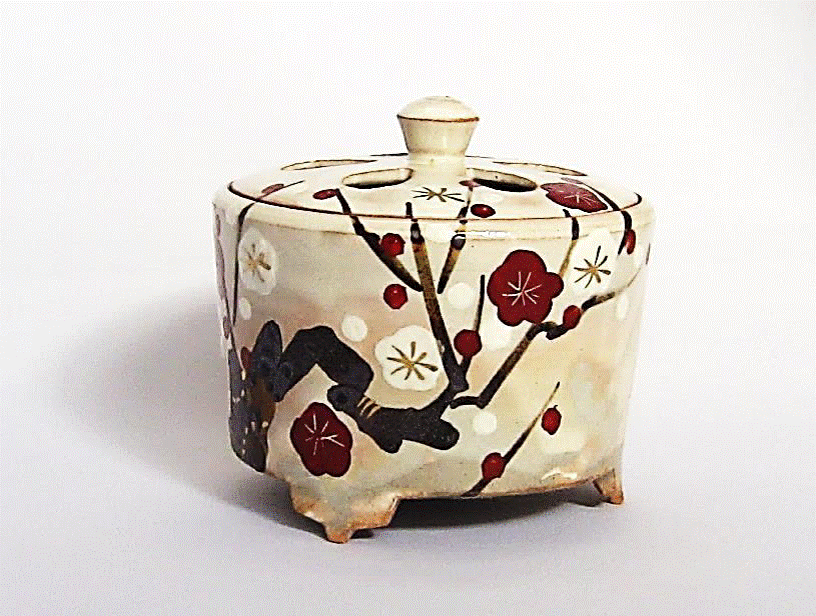 香炉・香立》 清水焼香炉 乾山手・紅白梅（紙箱付・送料サービス）