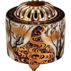 香炉/香立て》九谷焼香炉：ダマシン山水（木箱付・送料サービス）