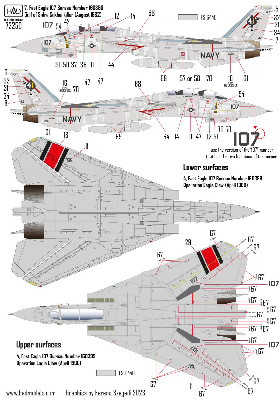 72250 F-14A Black Aces ”The Final Countdown” decal sheet 1:72