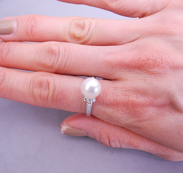 10817] 田崎真珠 真珠リング タサキ パールリング 9mm ダイヤ0.18ct
