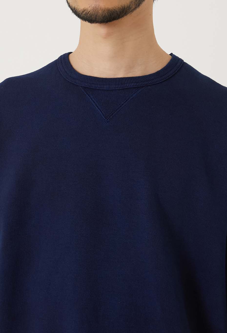 インディゴドライコットン エルボーパッチ スウェットクルーネック