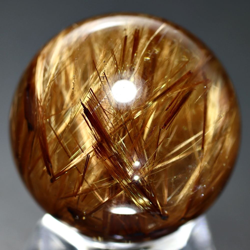 42mm ゴールドルチルクォーツ 丸玉 スフィア 金針水晶 高品質]ゴールド