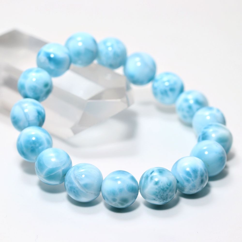 高品質+]ラリマーブレスレット（約12.5mm玉）☆現品動画あり - 埼玉県