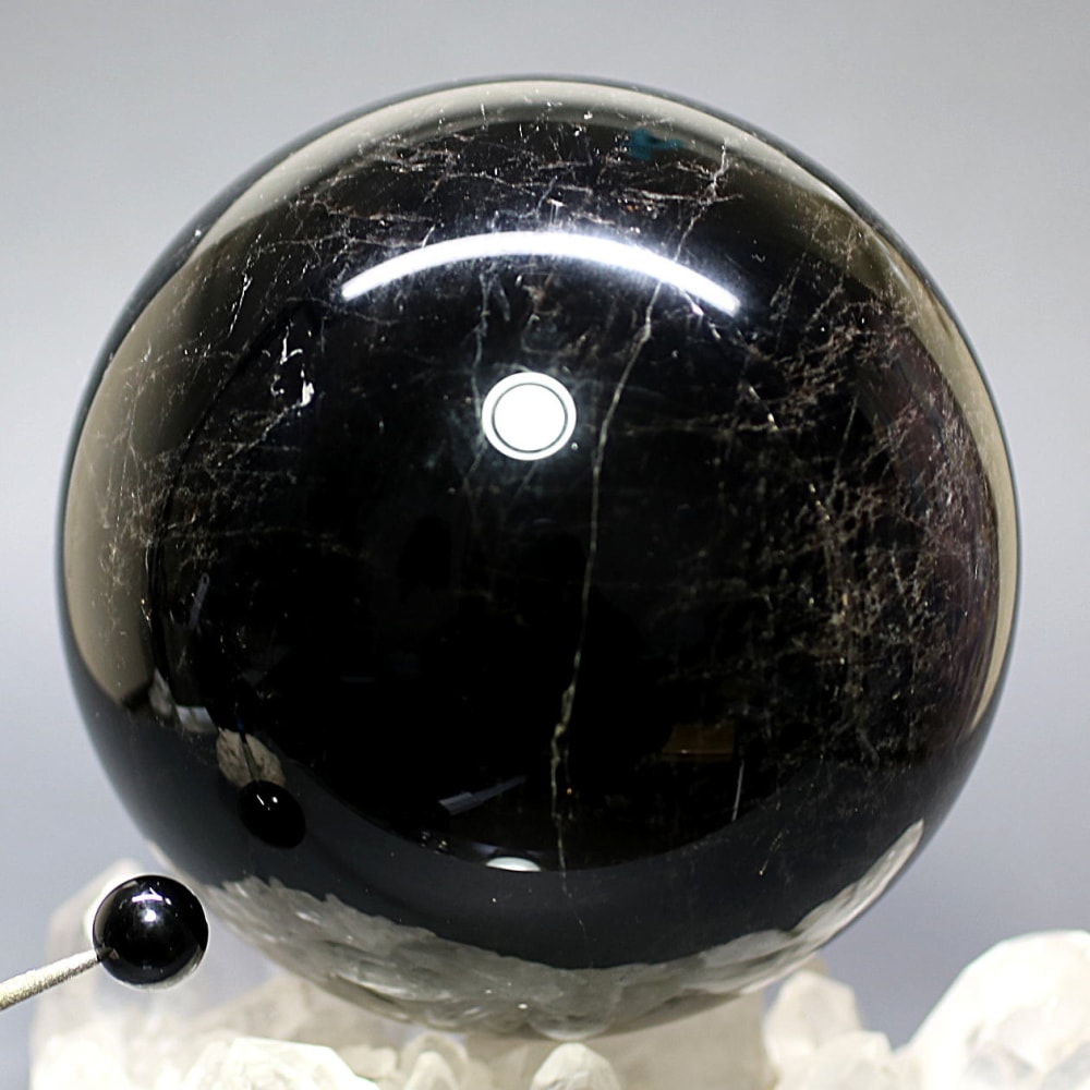 山東省産]モリオン丸玉/天然黒水晶スフィア（直径約90.5mm大玉・スター