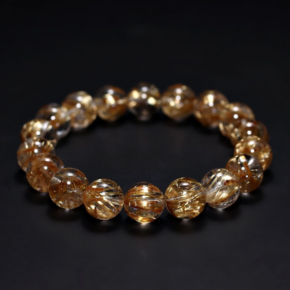 高品質++]タイチンゴールドルチルクォーツブレスレット（約11mm玉