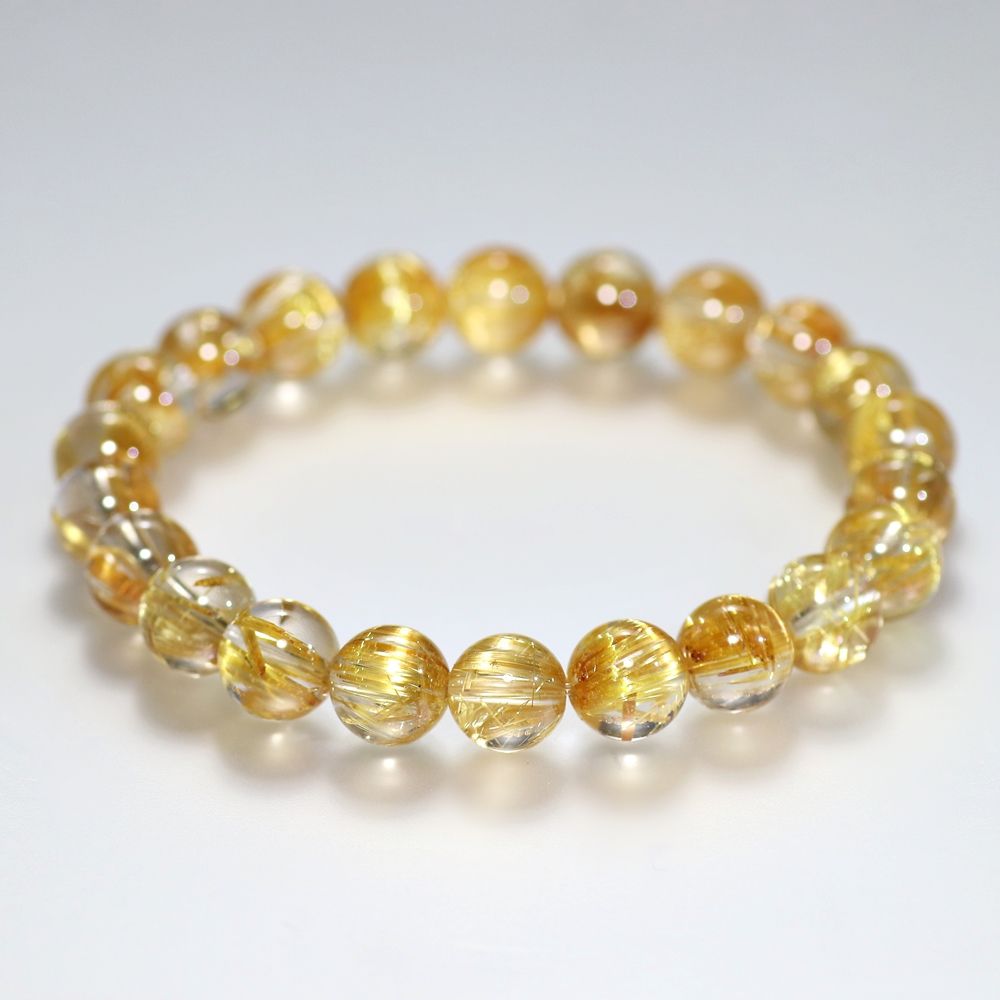 トップクォリティ]ゴールドルチルクォーツブレスレット（約8.5mm玉