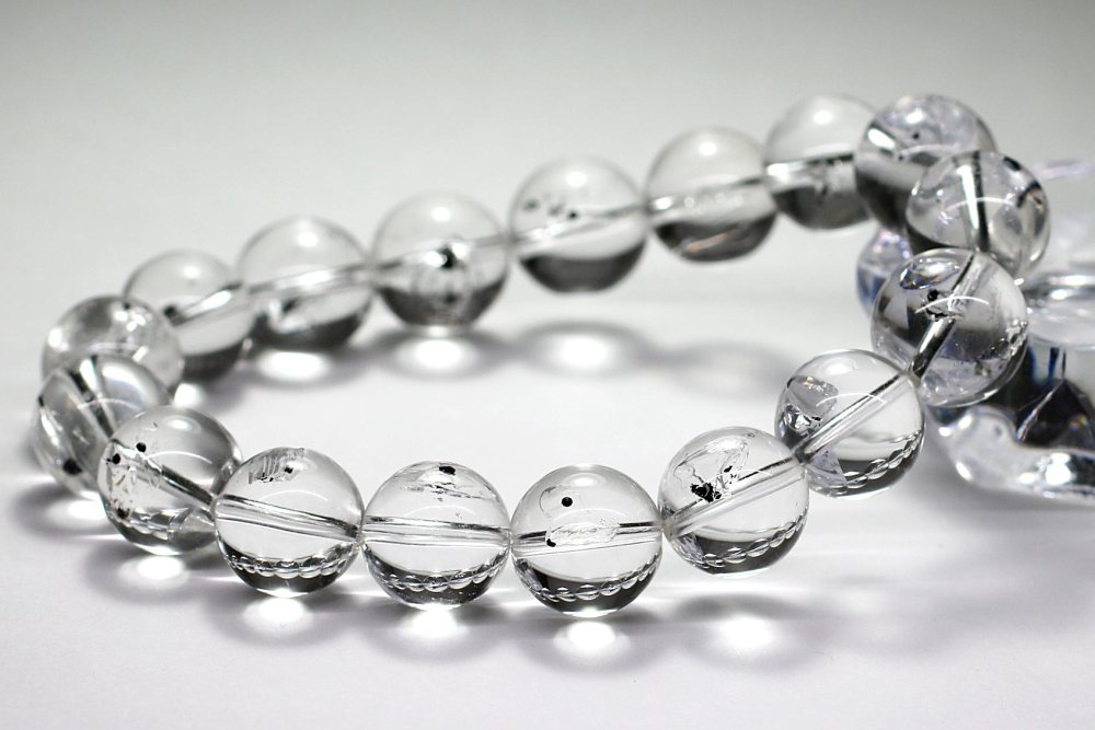 最高品質]水入り水晶ブレスレット/グラファイト入り（約12mm玉