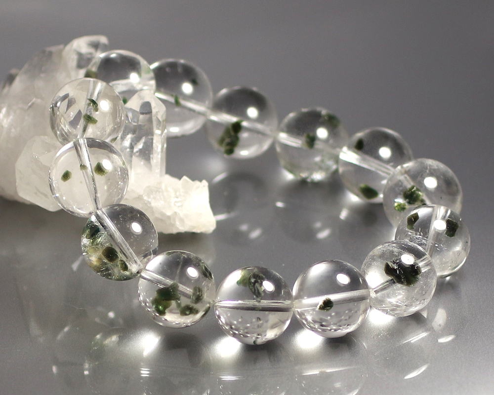 希少・高品質++]グリーンマイカインクォーツブレスレット（約16mm大玉