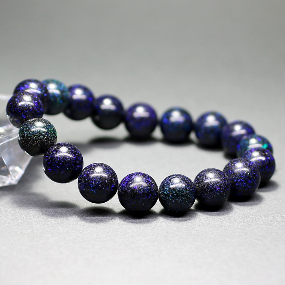 高品質++]ブラックマトリックスオパールブレスレット（約11mm玉