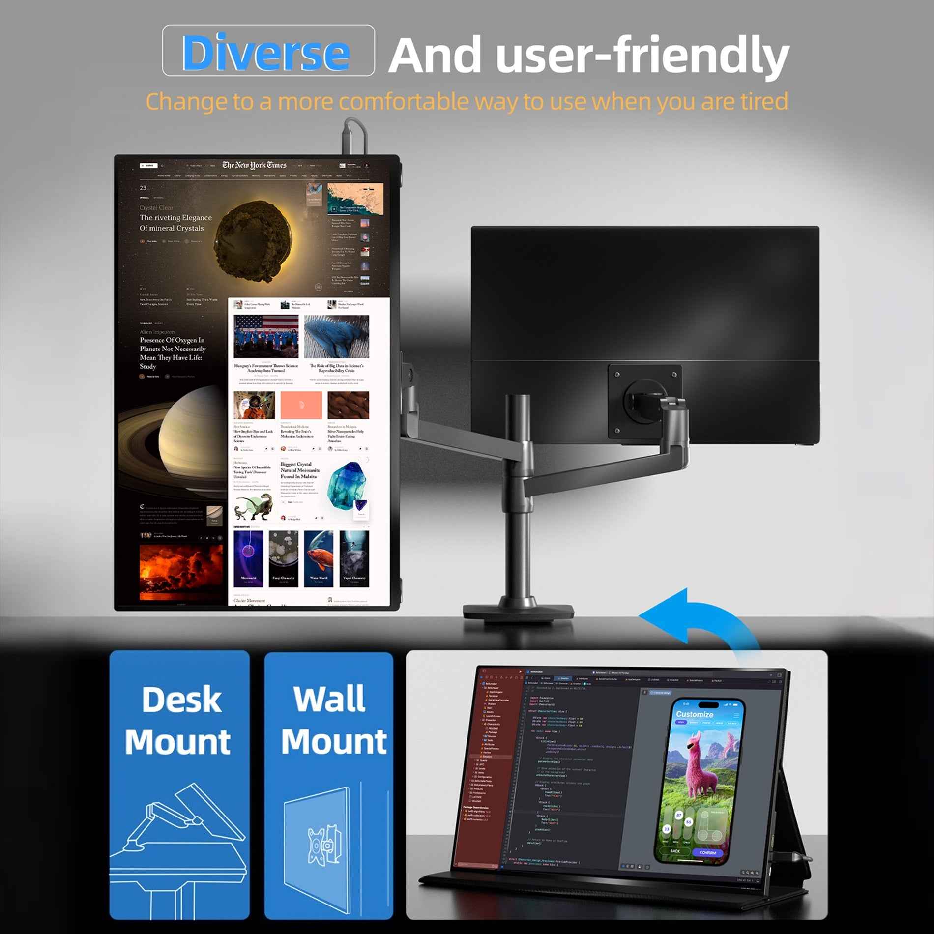 18.5インチ FHD 1080P 100% sRGB ポータブルモニター - 高品質ディスプレイ