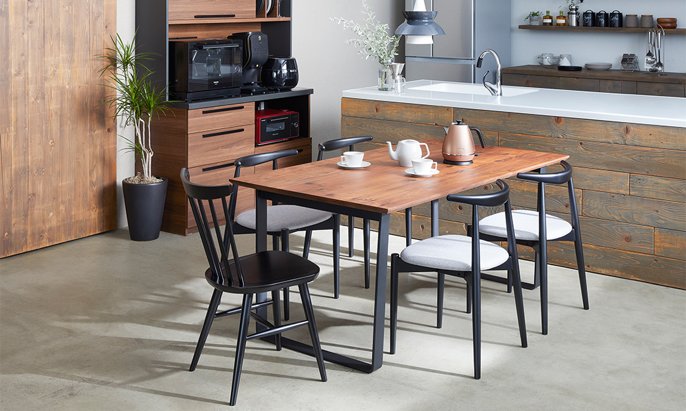 秋田木工 ダイニングチェア「No.0808」ブナ材 艶消しブラック色 布#A