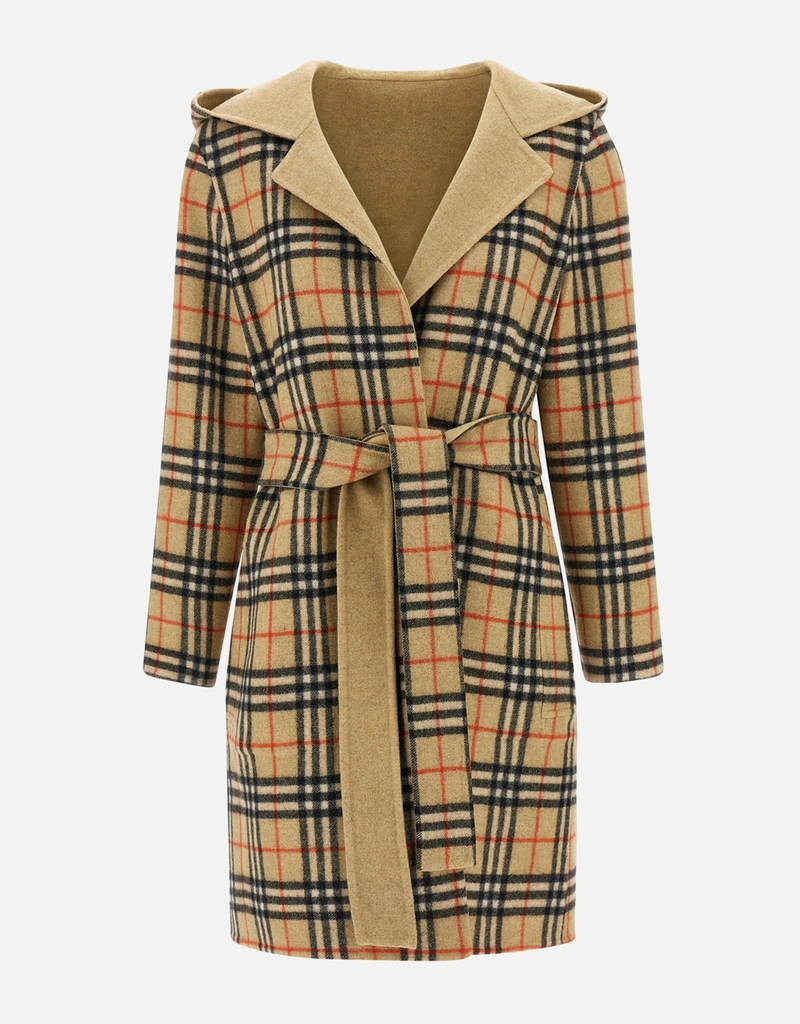 Burberry リバーシブルウールフード付きラップコート (ジャケット