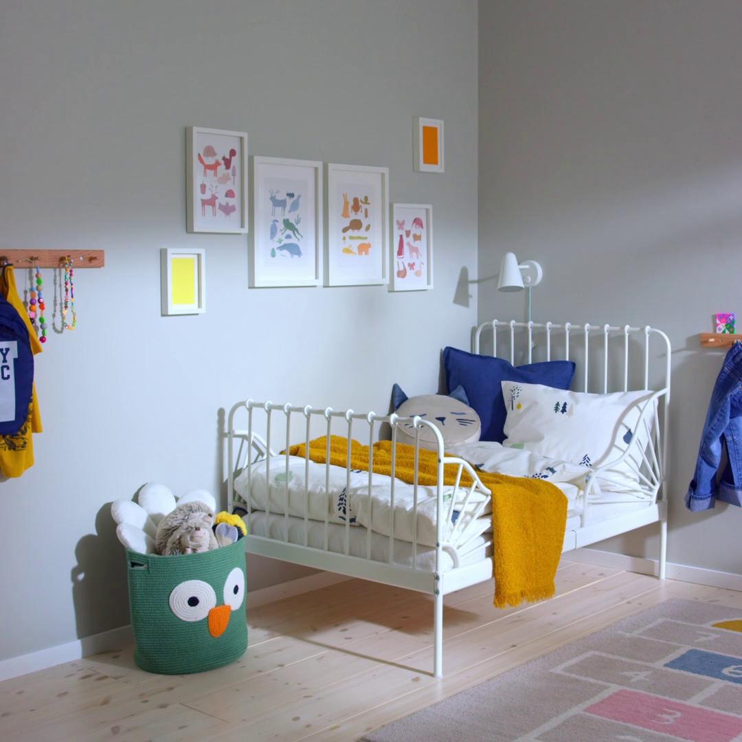 MINNEN ext bed frame with slatted bed base, white, 381/4x743/4