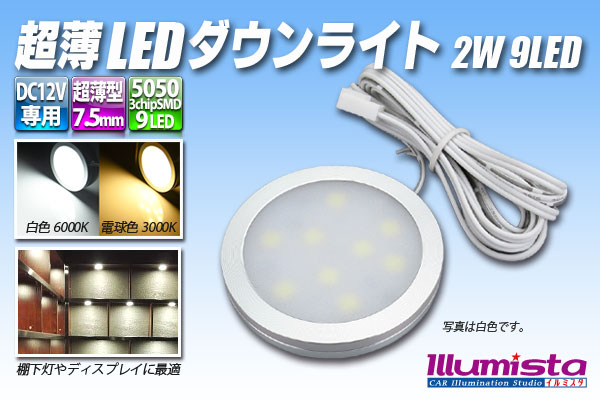 12V 車用 LED ダウンライト シルバー 2W 9LED