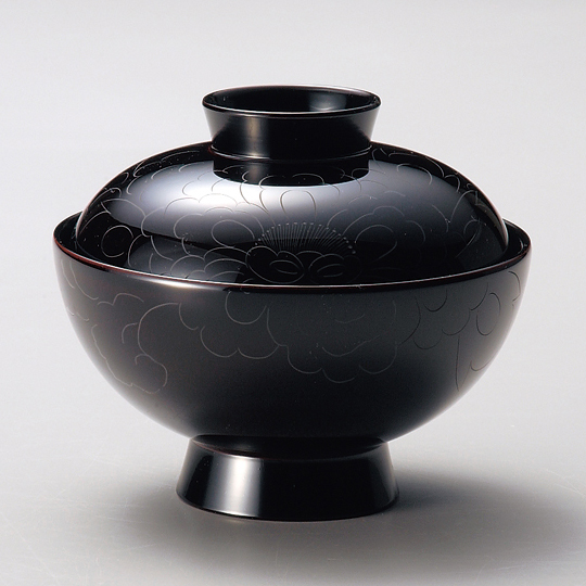 輪島塗 吸物椀 朱塗 沈金牡丹花文 吸物椀 煮物椀 懐石椀 2客 輪島塗