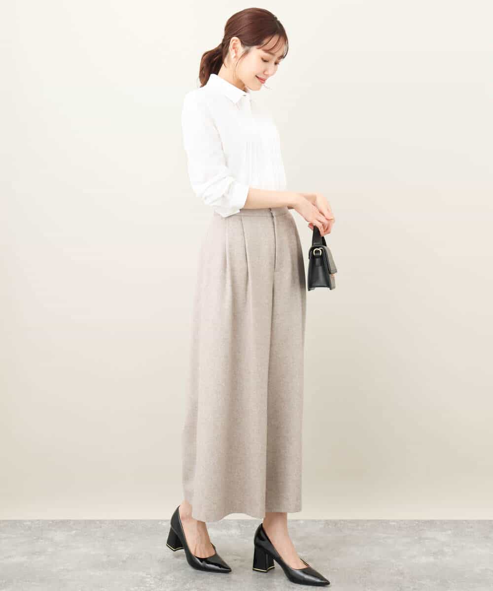 2タック ツイードワイドパンツ/洗える(ガウチョ・ワイドパンツ) | MK