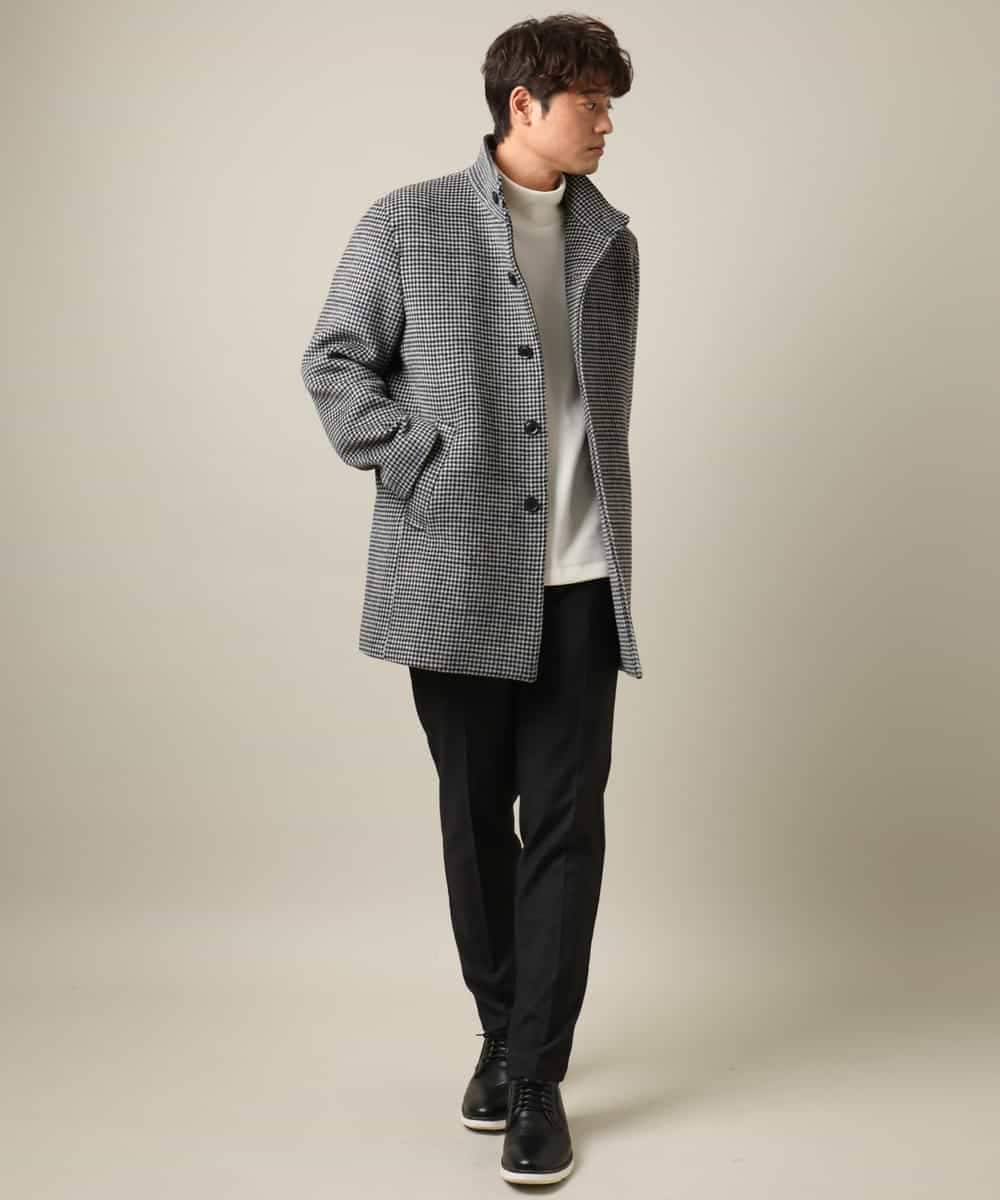 ON/OFF兼用】ウールライトビーバーチェック柄スタンドカラーコート