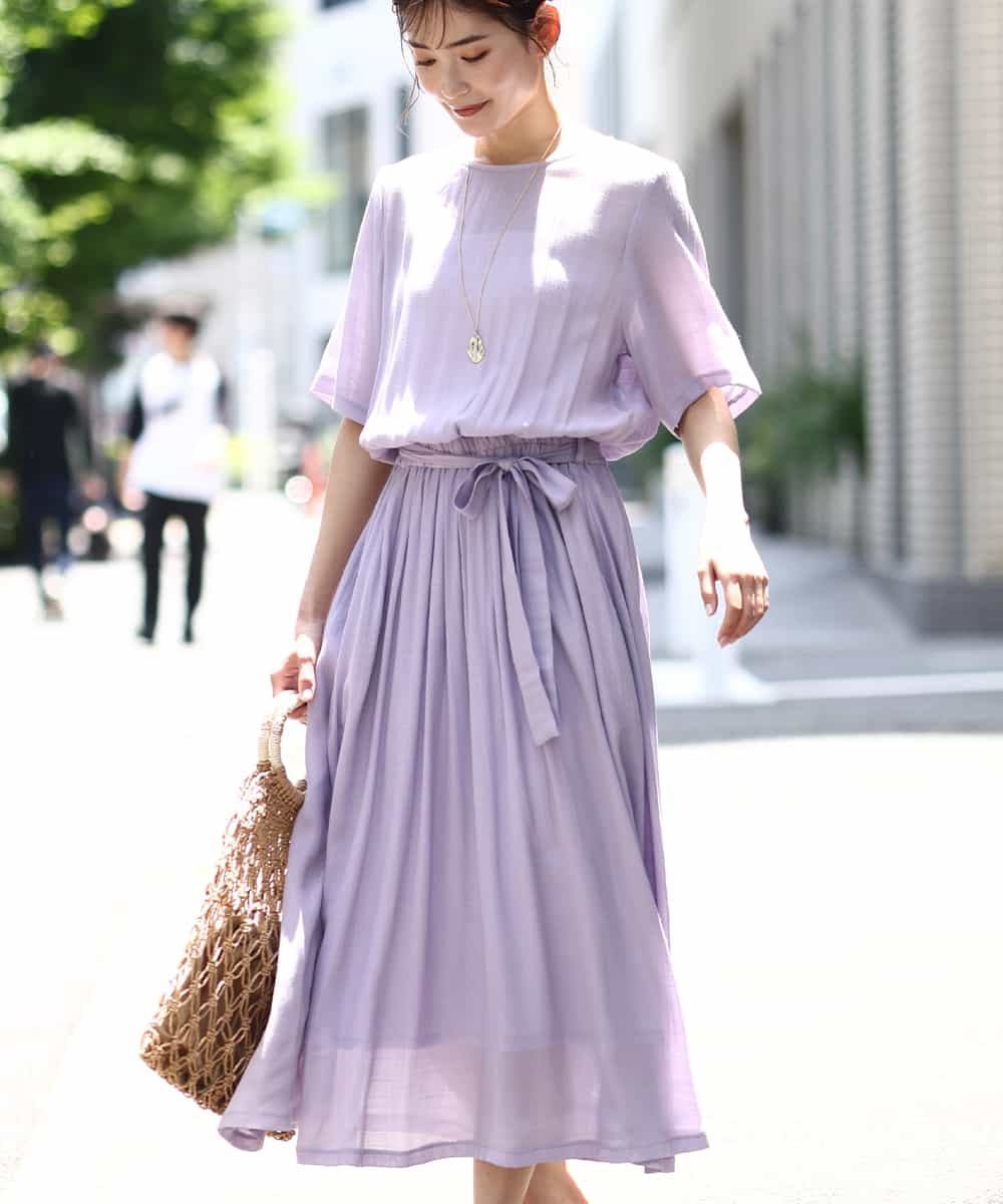 洗える/接触冷感】大人のウエストタックフレアワンピース(ワンピース