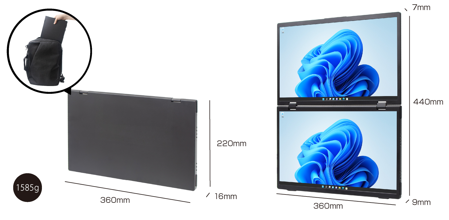 ITPROTECH 15.6型デュアル（2画面）モバイルモニター LCD15HC-IPSDUAL