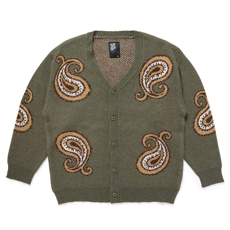 CHALLENGER/BIG PAISLEY CARDIGAN（OLIVE）［ビッグペイズリー
