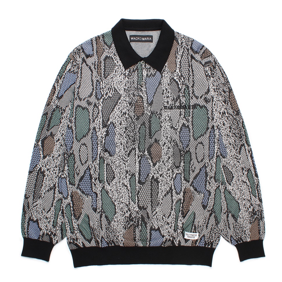 WACKO MARIA/PYTHON JACQUARD KNIT POLO SHIRT（LIGHT GRAY