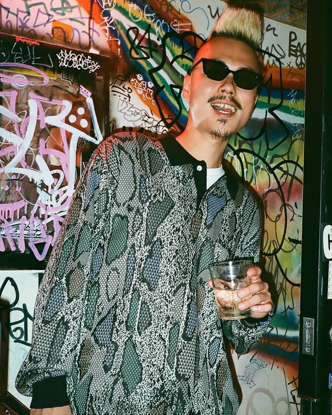 WACKO MARIA/PYTHON JACQUARD KNIT POLO SHIRT（LIGHT GRAY