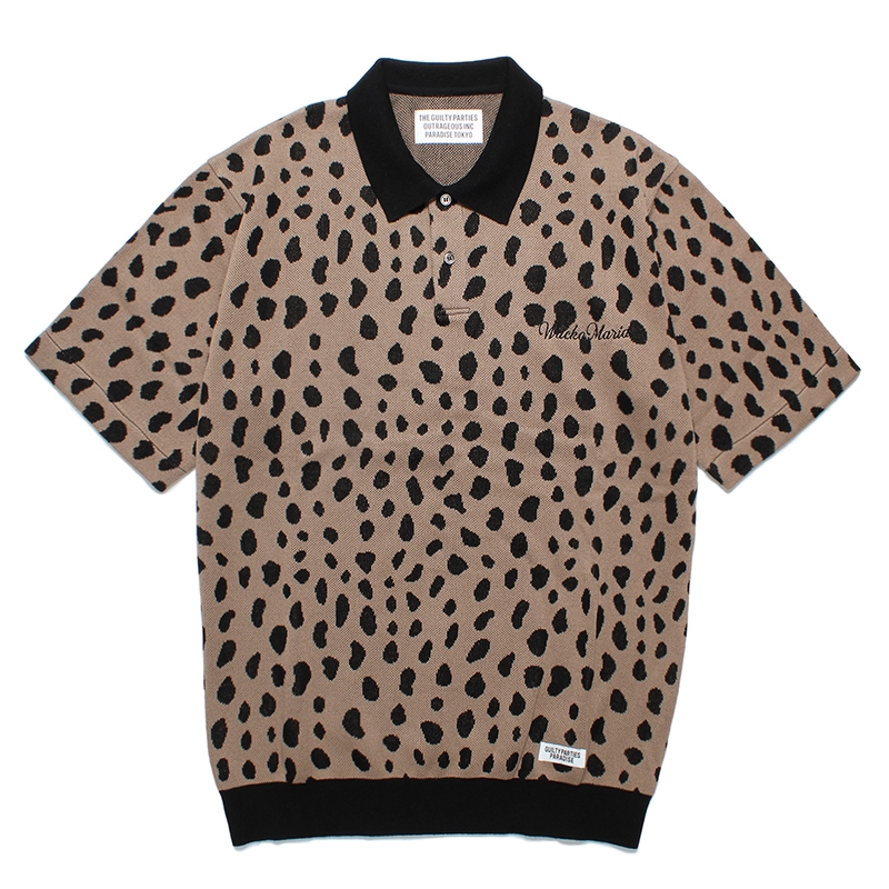 WACKO MARIA/LEOPARD JACQUARD KNIT POLO SHIRT（BROWN）［レオパード