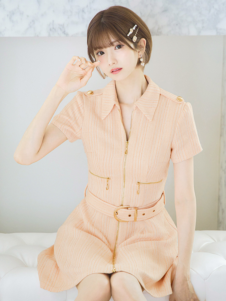 SALE!フロントジップワンピース/襟付き/ベルト/谷間隠し/背中隠し/ミニ