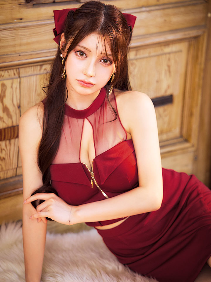 送料無料!】ホルターネックシアードレス/フロントジップ/セットアップ