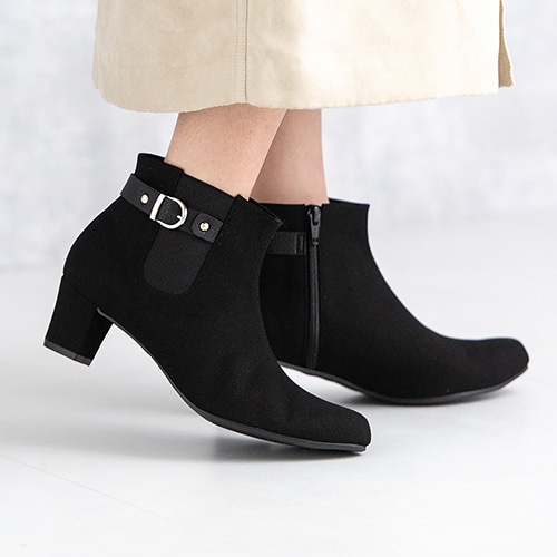 サイドゴアベルトショートブーツ/125-45810(S ブラックスエード