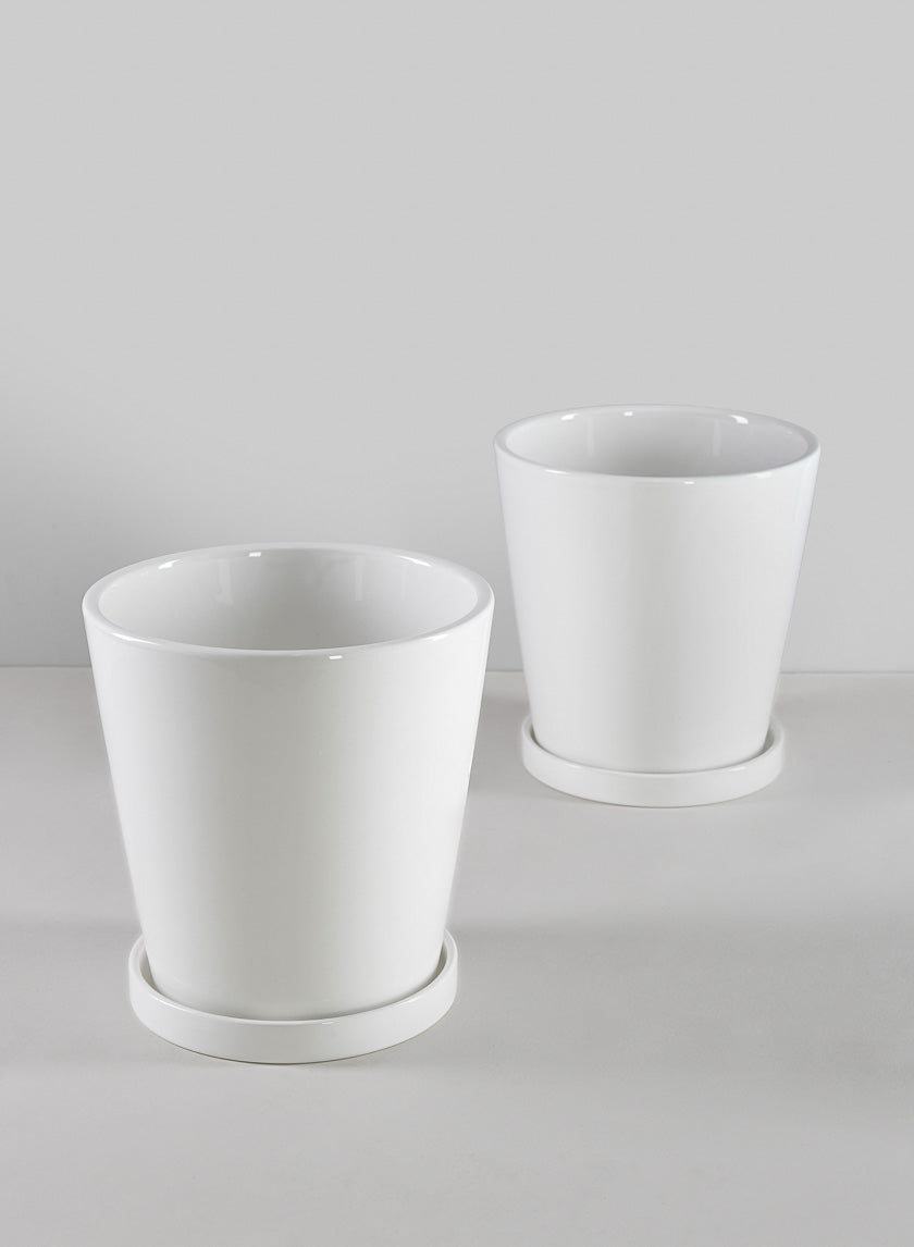 7in Tall Rouen White Ceramic Pot with Saucer, Set of 2 – Jamali Garden