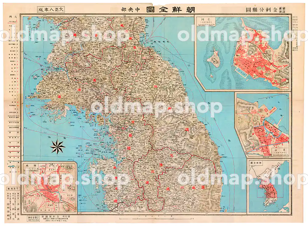 朝鮮全図 中央部 大正8年(1919) – 金刺分県図古地図古地図素材データの