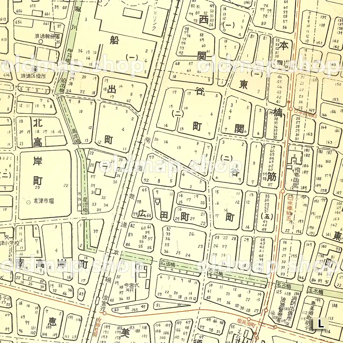 浪速区詳細図 昭和30年(1955) – 大阪市区分詳細図 古地図素材データの
