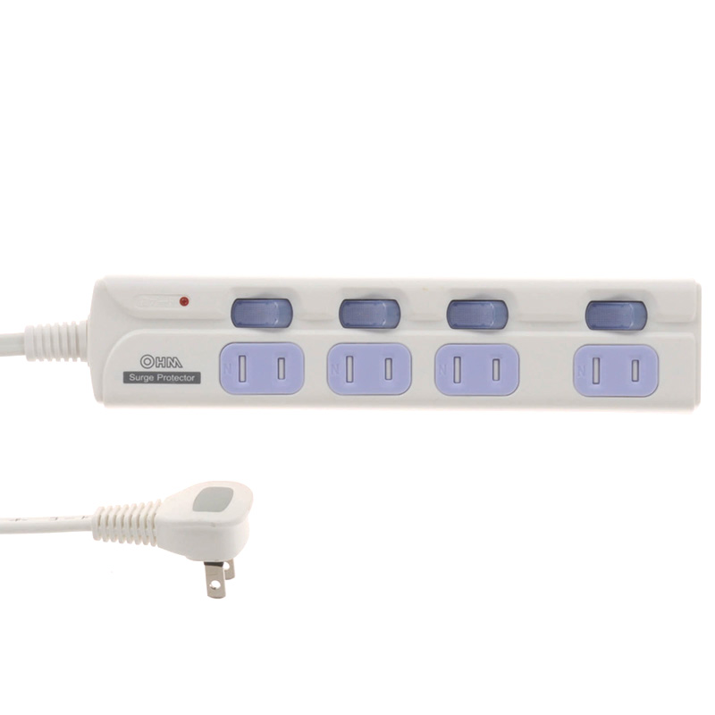 雷ガード付き節電タップ 4個口 1m [品番]00-1126｜株式会社オーム電機